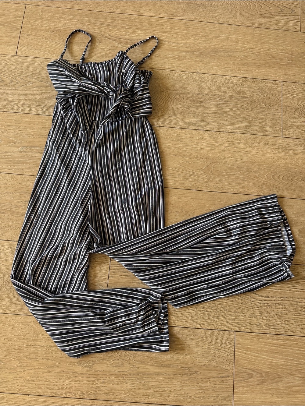 Derek Heart Black and White Striped Tie-Front Jumpsuit